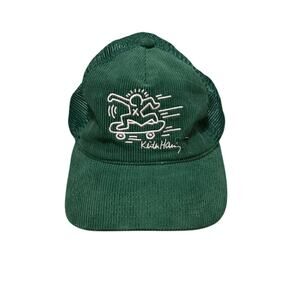 Keith Haring X Hat Cap Snapback Green Corduroy Mesh Back Mad Engine Skater